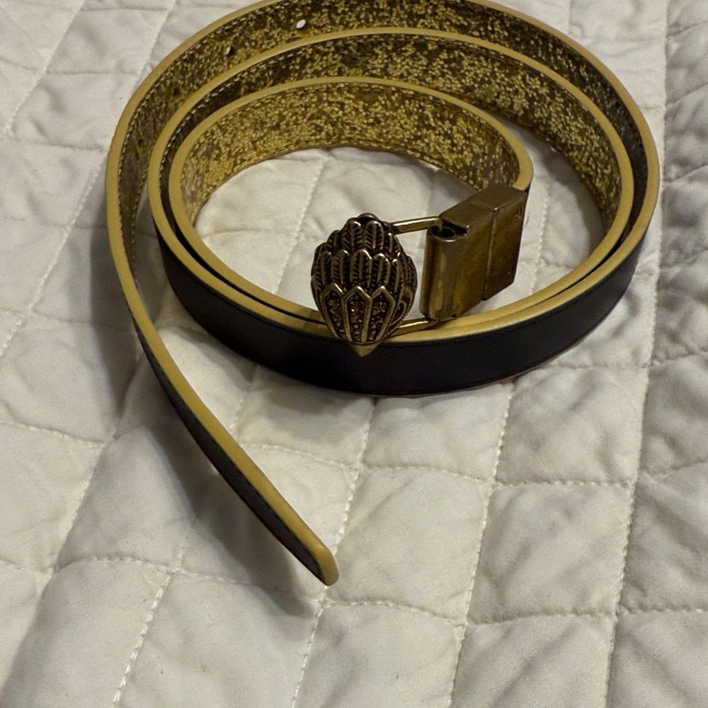 Kurt Geiger Black and Gold Belt with Decorative Buckle